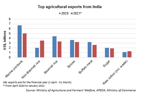 India's top ag exports 2018-20